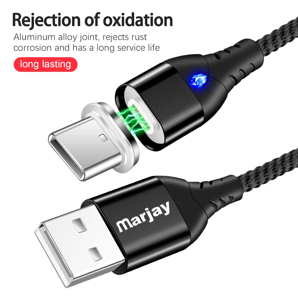 Магнитный кабель Marjay 3A Quick Charge 3,0 usb type-C кабель для samsung S8 S9 Nokia 8 Xiaomi Mi8 Mi9 Магнитный зарядный кабель type-C