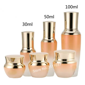 

8Pcs Glass Orange Series Eye Cream Jar 25g 35g 55g Cosmetic Glass Cream Bottle Lotion Pump Bottle Gold Cap Lid 30ml 50ml 100ml