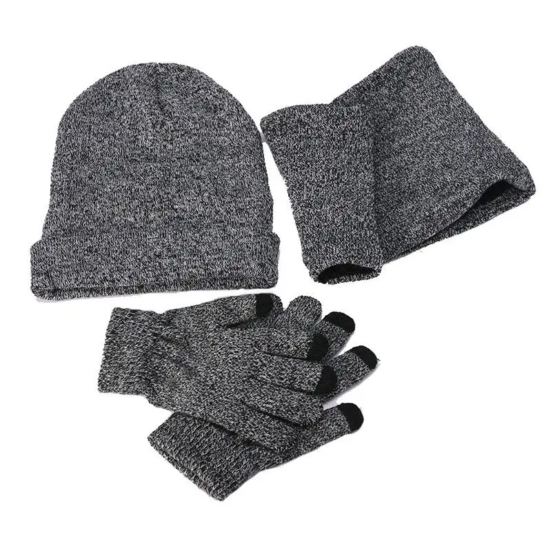 Warm 3 Pieces Set Winter Hats Scarf Touch screen Gloves For Women Men Thick Cotton Winter Set Female Male Beanie Scarf Gloves - Цвет: C03