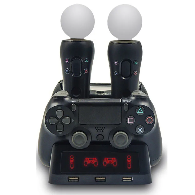 4 в 1 зарядная док-станция для PS4 контроллера Playstation 4 PS Move PS4 Slim Pro зарядное устройство подставка держатель для хранения W/3 USB светодиодный Show