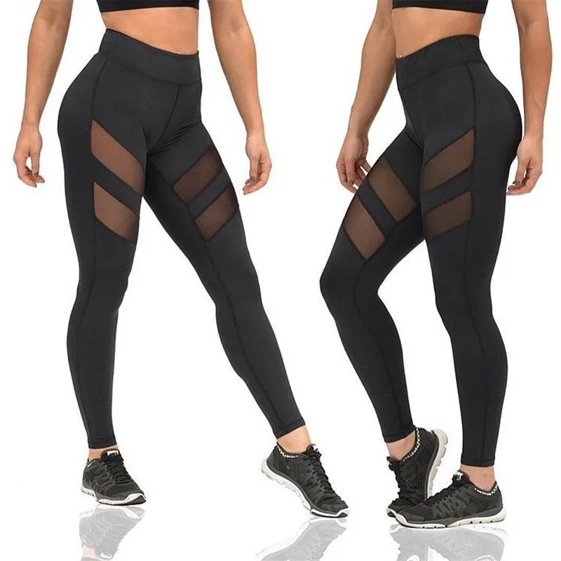 Mesh Patchwork Sport Leggings Black High Waist Leggins Sport Women Fitness Running Jogging