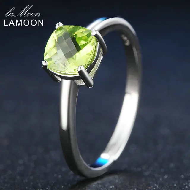LAMOON 6mm Natural Square Cut Peridot 925 Sterling Silver Simple Engagement Ring LAMOON 6mm Natural Square Cut Peridot 925 Sterling Silver Simple Engagement Ring