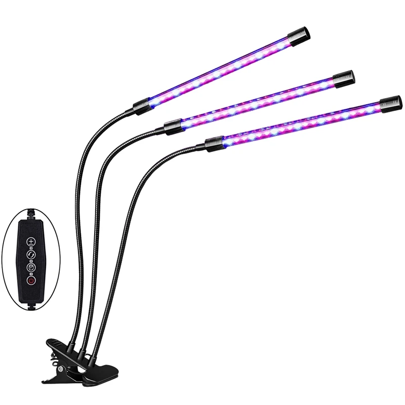 

Grow Light, 30W Led Grow Light with 3/6/12H Cycle Timing, 3-Head Adjustable Gooseneck Plant Light, 5 Dimmable Levels 3 Switch