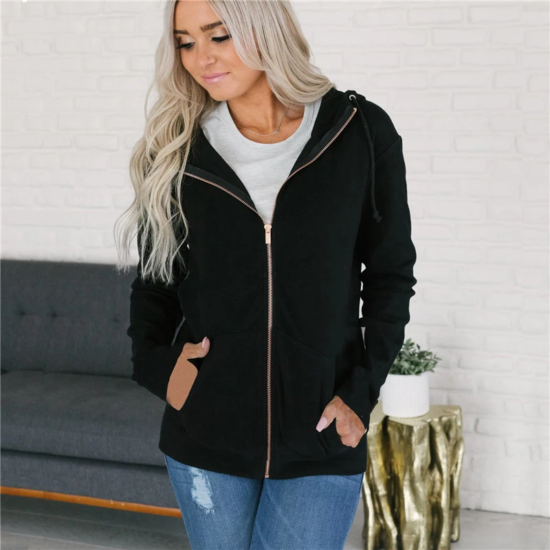 2019 Oversize Hooded Sweatshirt Women Long Sleeve Autumn Spring Coat Patchwork Pocket Zipper Hoodie Plus size Zip-up Ladies Tops 2019 Oversize Hooded Sweatshirt Women Long Sleeve Autumn Spring Coat Patchwork Pocket Zipper Hoodie Plus size Zip-up Ladies Tops