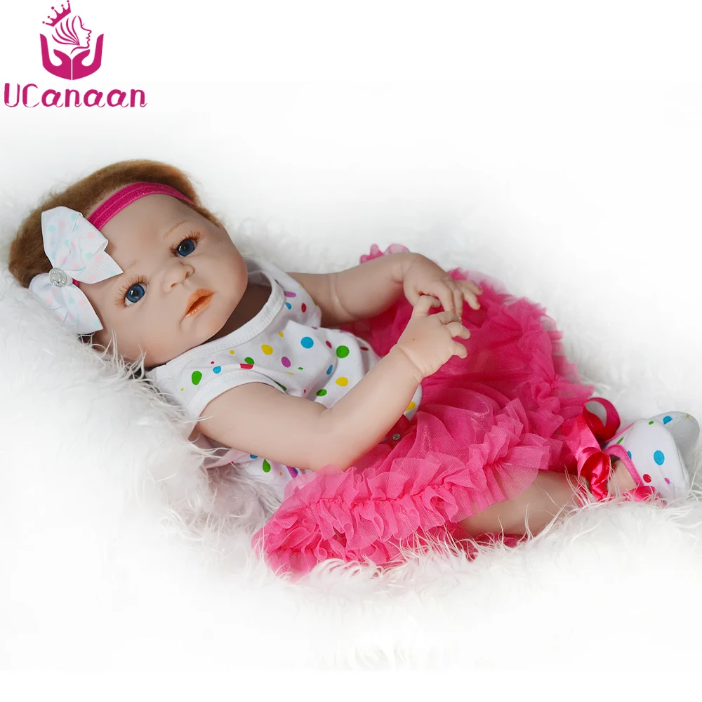 

UCanaan 22Inch/ 55CM Full Vinyl Silicone Reborn Dolls Blue Eyes Baby Alive Newborn Girl Princess Toys Christmas Gift For Kids