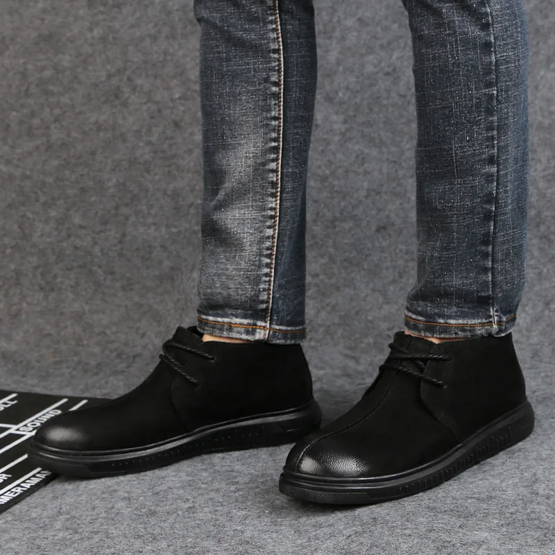 Chaussures Mâle Causalité Mode Hiver Add Bottes Cheville black Neige Travail Homme Hommes Pour Plush Noir Cuir En Armée Plush No De Boot Véritable Vache Classique Black eHIYWE2D9