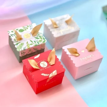 

50pcs Angel Wing Candy Holder Sweet lovely Wedding Candy Box Feather Gift Favor Birthday Party Boxes With Ribbon box 6.5*6.5*4.5