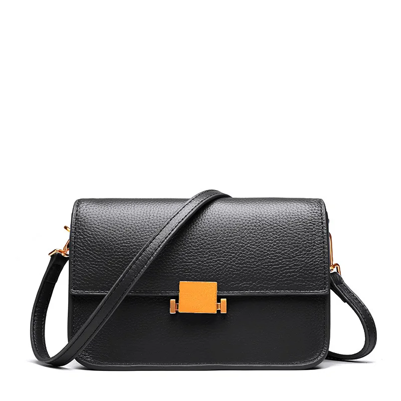 

New women's Chaogang wind head layer leather Messenger bag Retro simple lock tofu bag leather cover small square bag