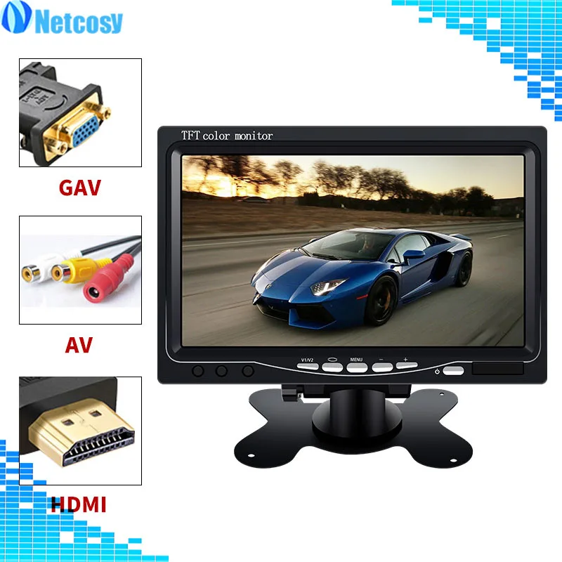 

Netcosy TFT Color 7" Monitor AV/VGA/HDMI LCD Monitor For TV for Raspberry Pi 3 & LCD remote & Cable & Holder stand