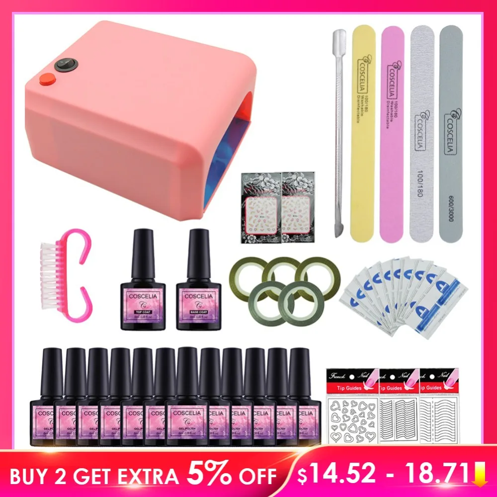 

COSCELIA Set For Nail Gel Manicure Set Nail Kit Set 8 Color UV Gel Polish 36W UV LED Lamp UV Gel Nail Art Tools Nail Gel Kit