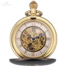 KS IP Gun Metal Polished Hunter Skeleton Steampunk Golden Roman Chain Onion Crown Hand Winding Mechanical Pocket Watches /KSP089
