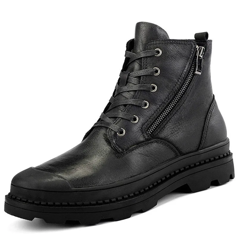 

Lederen Enkellaarsjes Voor Mannelijke Botas Pluche Mannen Laarzen Warm Winter Schoenen Met Bont Mode Plus Size 46 47 HH-016