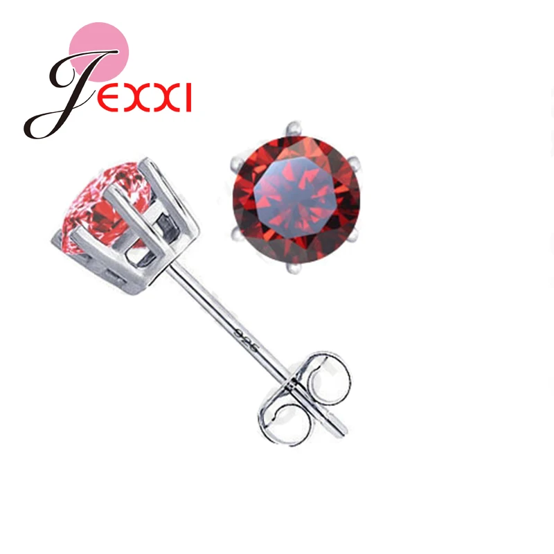 

JEXXI Wholesale Good Quality Cubic Zirconia Jewelry Elegant Colorful Round Cut 925 Sterling Silver CZ Stud Earrings 8 Colors