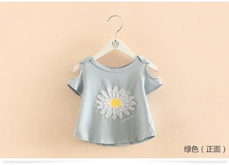 2018 Summer New Design Cotton Princess Short Sleeve O-Neck Strapless Off-Shouler Floral Cute Children Kids Baby Girl T-Shirt (3)