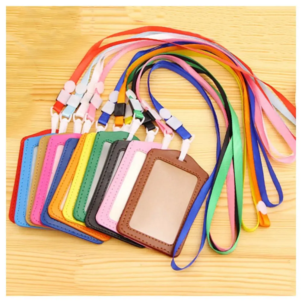 10 pcs PU Leather Pocket ID Card Pass Badge Holders Case With Neck