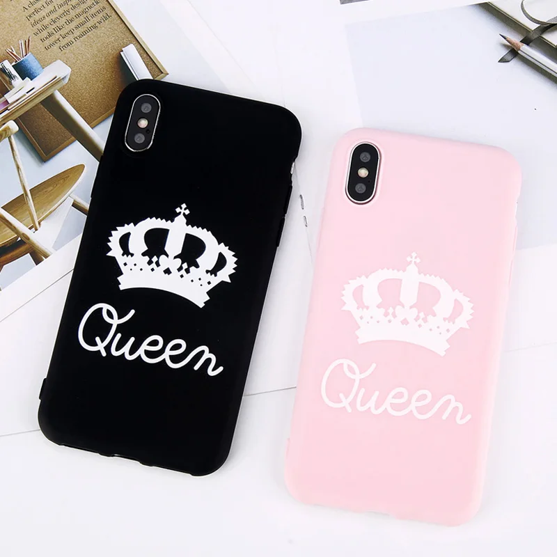 Ottwn Crown Чехол для пар для iPhone 11 11 Pro Max 6 6s 7 8 Plus X XR XS Max 5 5S SE письмо Король Королева чехол для телефона мягкий ТПУ чехол