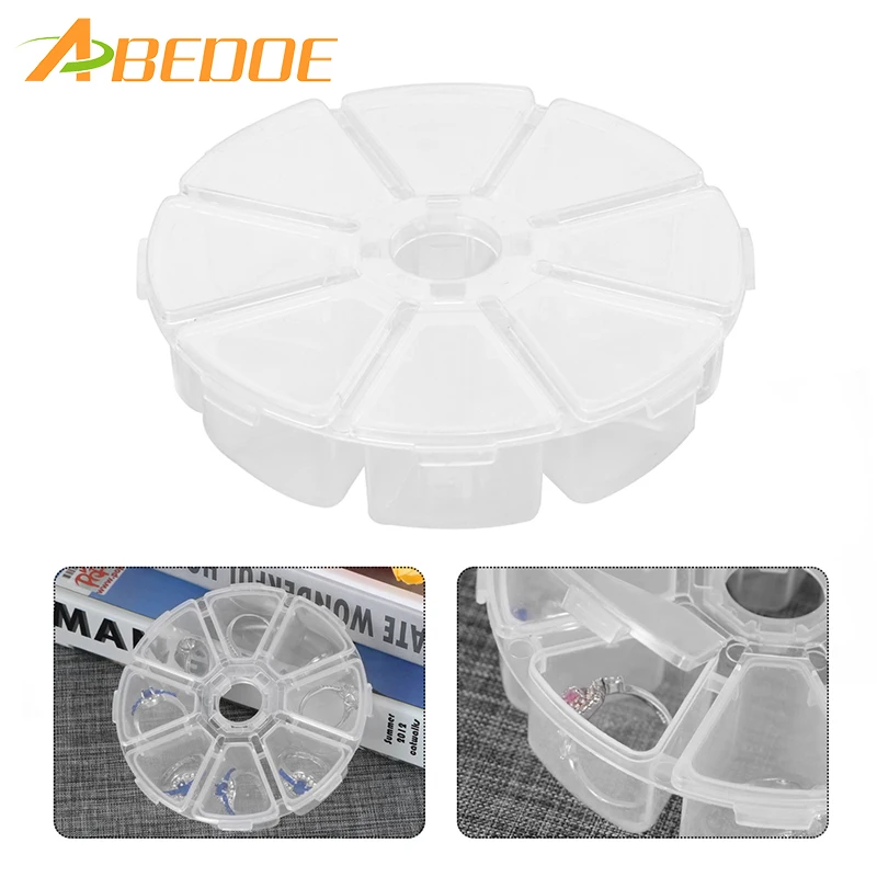 

ABEDOE Round Storage Box Diamond Jewelry Boxes 8-Separate Grids Rhinestone Gems Plastic Box Bead Makeup Clear Organizer Gift