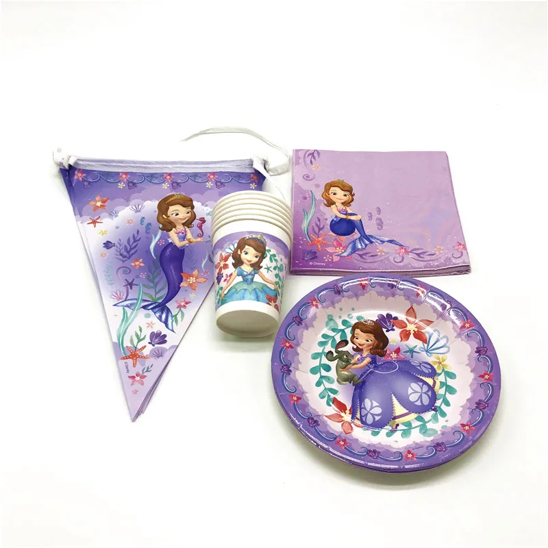 

Sofia The First 80Pcs Paper Cup Plate Flag Girl Birthday Party Disney Cartoon Napkin Festival Wedding Banners Decoration Supply