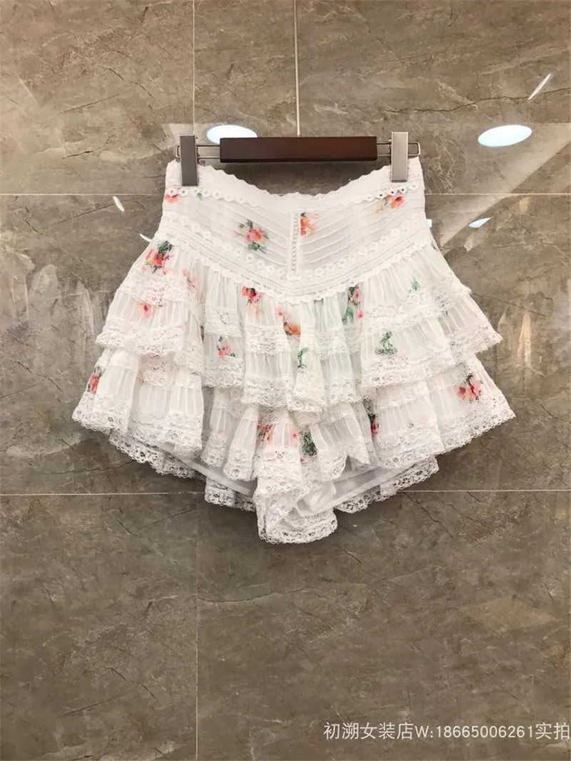 New Arrival Bohemian Women 2 Pieces Set Sexy Flower Top Blouse + Shorts Hollow Out Embroidery Ruffled Style Two Piece Set Shorts (4)