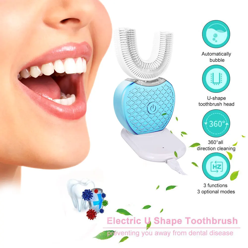 

U Type 360 Degrees Intelligent Automatic Sonic Electric Toothbrush Usb Charging With 4 Modes Timer Teeth Whitening Blue Light
