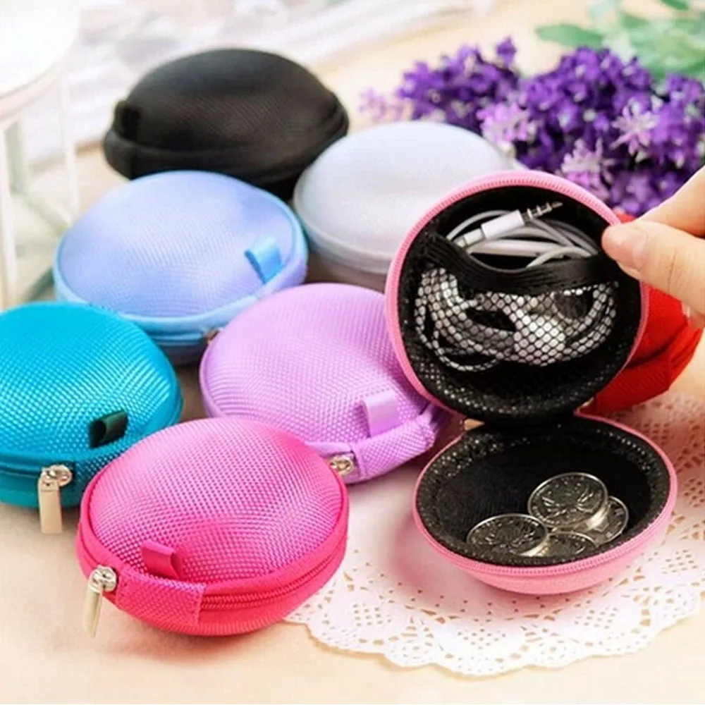 

Portable Case for Headphones Case Mini Zippered Round Storage Hard Bag Headset Box for Earphone Case SD TF Cards Earphone Bag
