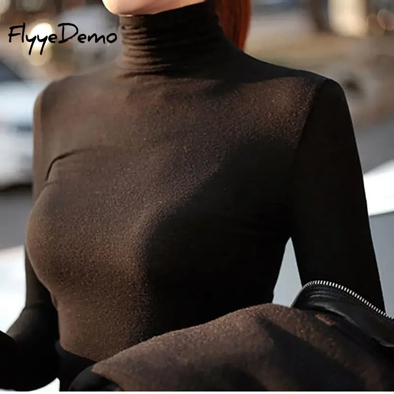 

Autumn Winter Turtleneck Long Sleeve T Shirt Women Tops Elastic OL Fashion Women's T-shirts 2019 Casual Knitted Shirt Free Size
