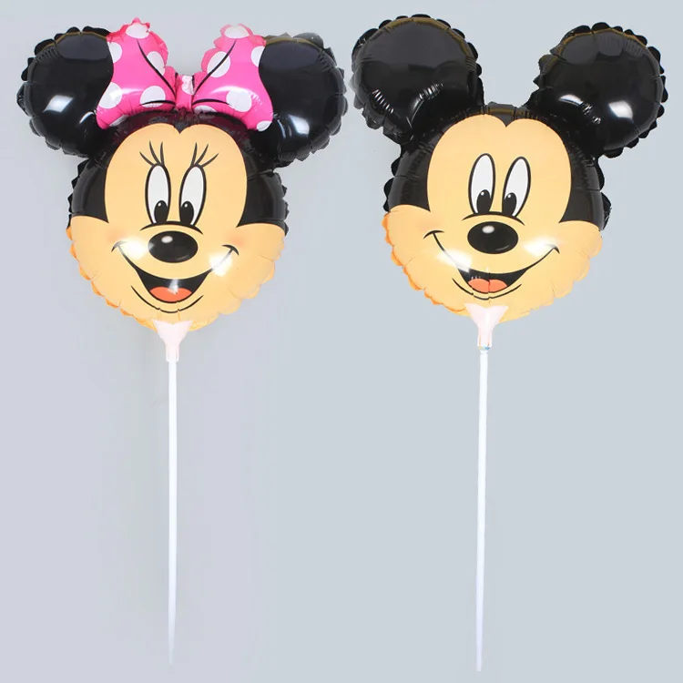 

20pcs Cartoon Mickey Minnie Mouse Head Balloon With Stick 14.5inch Small Children Toys Globos Birthday Party Decor Supplies