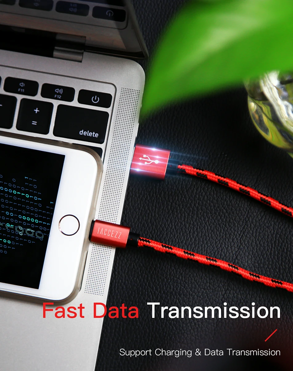 !ACCEZZ 2.4A USB Cable For iphone X XS MAX XR Support Data Transmission Phone Nylon Charging Cord 1M For iphone 8 7 6 5 Plus SE (4)