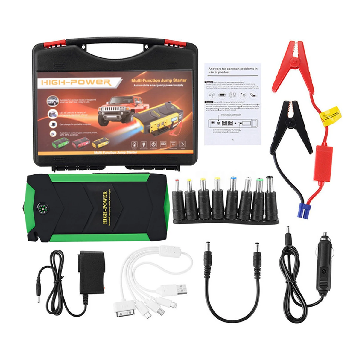 

Multifunctional Portable Car Junp Starter Power Bank 4 USB Battery Charger Mini Emergency Auto Starting Device With LED Lights