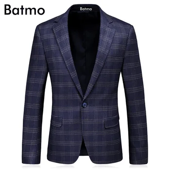 

Batmo 2019 new arrival High quality plaid navy blue men's wedding dress,casual suit men,men's Business blazer,plus-size 1797