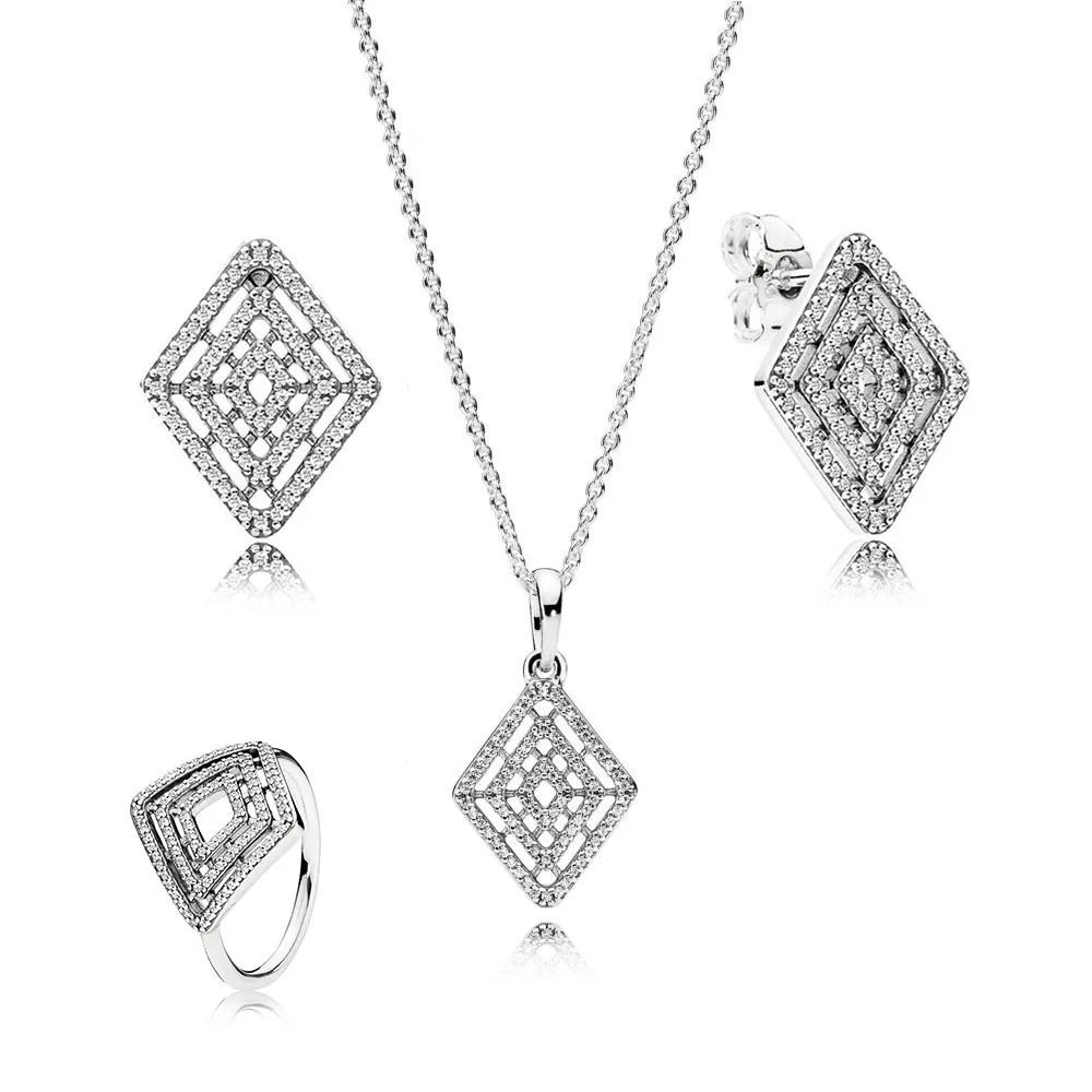 

2019 NEW High Quality 100% 925 Sterling Silver Jewelry Suit Geometric Line Original Ring Charm For Women Jewelry DIY Gift