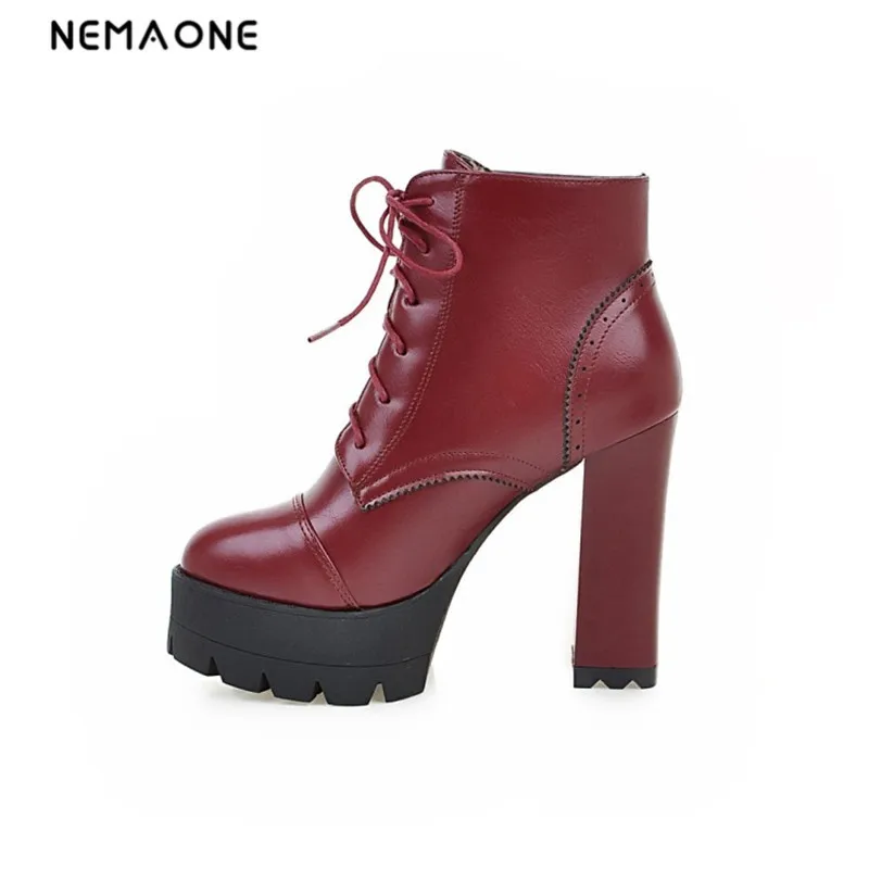 NEMAONE Women Shoes High Heels Autumn Winter Women Boots Lace-Up Martin Ankle Boots Zapatos Mujer Botas Femininas Shoes Woman NEMAONE Women Shoes High Heels Autumn Winter Women Boots Lace-Up Martin Ankle Boots Zapatos Mujer Botas Femininas Shoes Woman