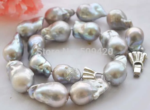 

FREE SHIPPING>>>@ hot Rare Huge 17" 32mm gray baroque KESHI REBORN PEARL NECKLACE new