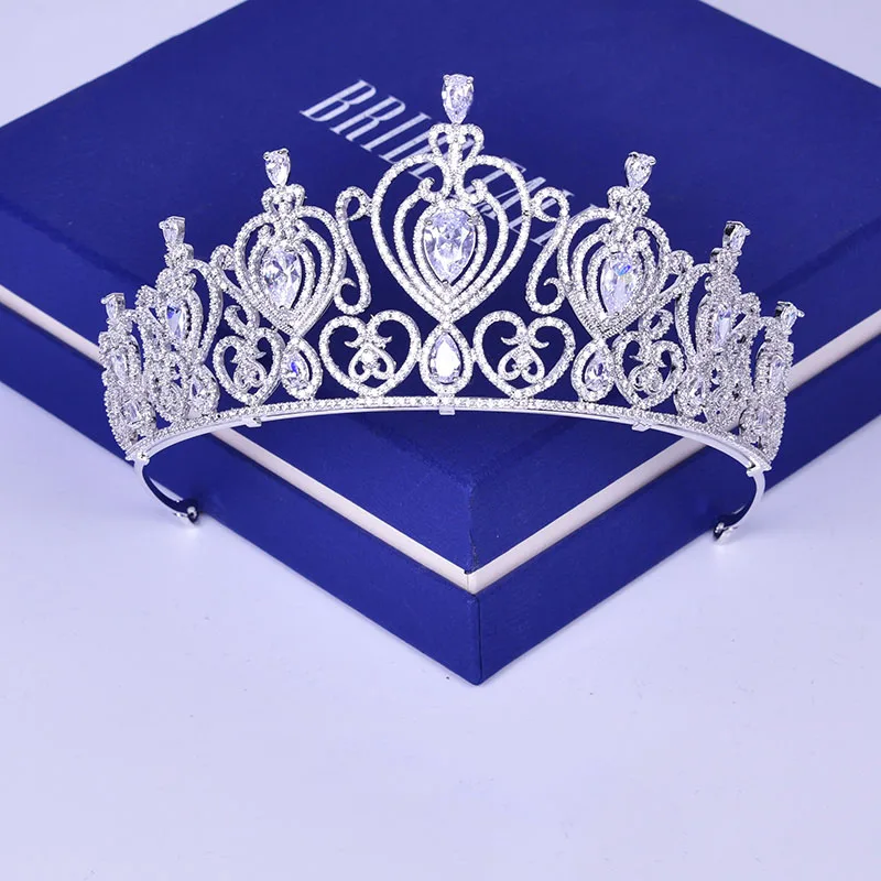 

Luxury Cubic Zirconia Crown Queen Tiara Clear AAA Zicon Stone Headband Hair Jewelry Women Evening Banquet Headdress Accessory