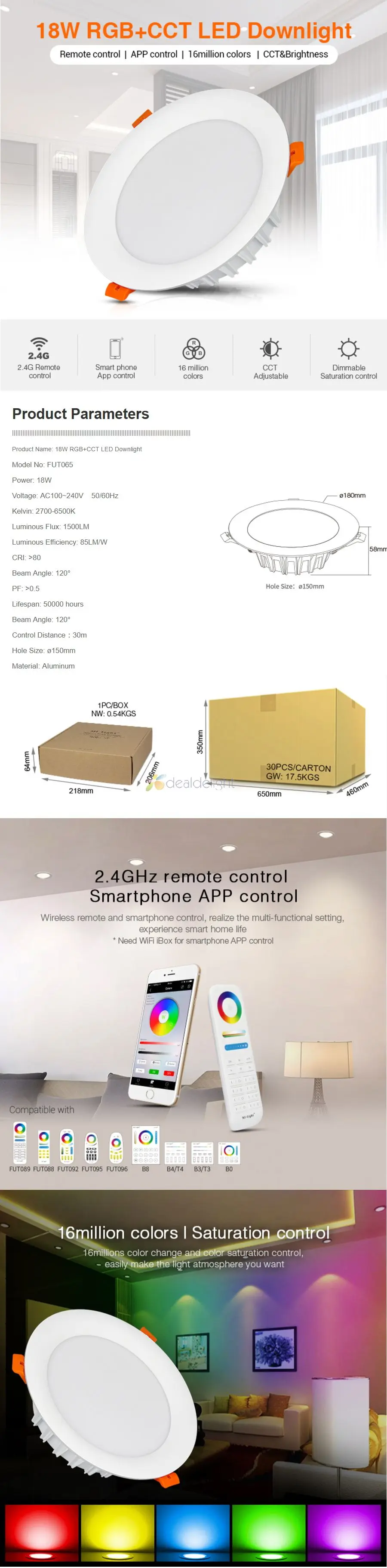 18W RGB+CCT LED Downlight 1