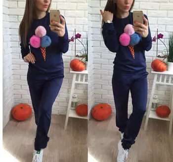 

Sailor Moon 2016new Arrvials Women's Tracksuits O-neck Hoodies Sweatshirt Ladies Set 2pieces Colorful Plush Ball Sleeve Causal