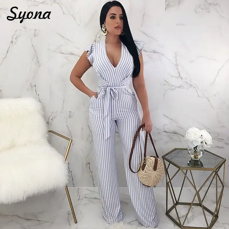 striped vacation casual jumpsuit