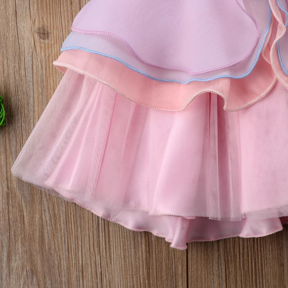 Emmaaby/платье для маленьких девочек; многослойное бальное платье без рукавов; платье принцессы подружки невесты; нарядное детское Летнее мини-платье для девочек