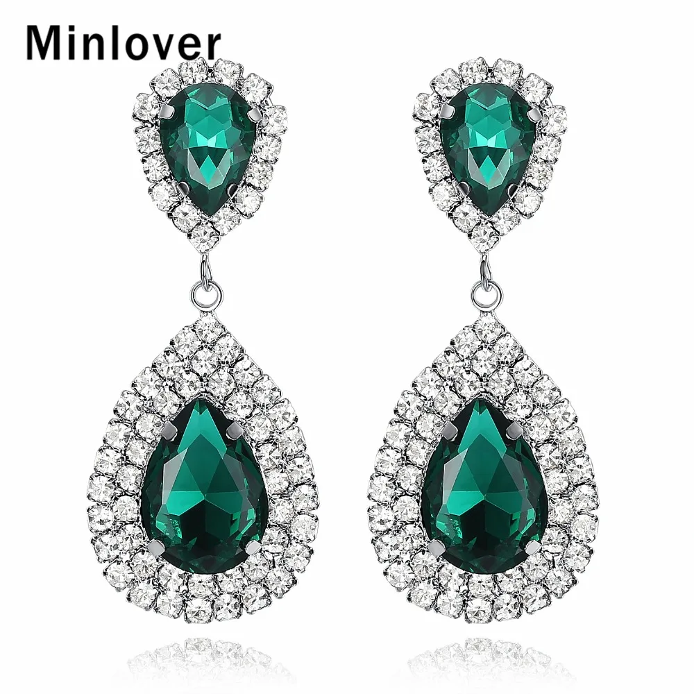 Minlover Siver цветные Серьги-капли для невесты для женщин, каплевидные Стразы, большие висячие серьги, модные свадебные ювелирные изделия MEH003