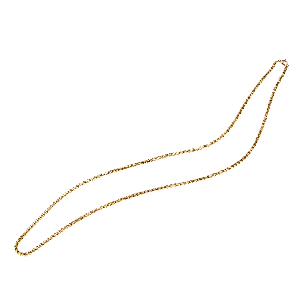 Gold Stainless Steel Round Curb Cable Box Link Chain Necklace with Lobster Claw Clasp for Women Ladies