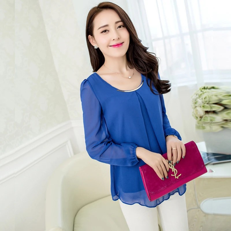 XXXXL Blusas 2020 Новая женская шифоновая блузка с круглым вырезом повседневная блуза