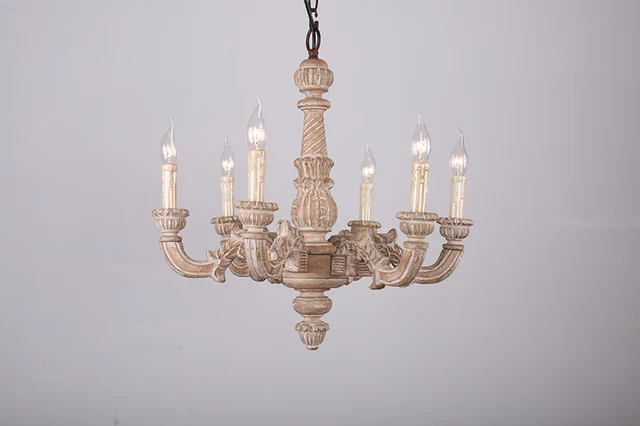 American Country Wooden Chandelier Light French Dining Room Make Old American country wooden chandelier light French dining room make old color six candle antique wood lighting - American Country Wooden Chandelier Light French Dining Room Make Old