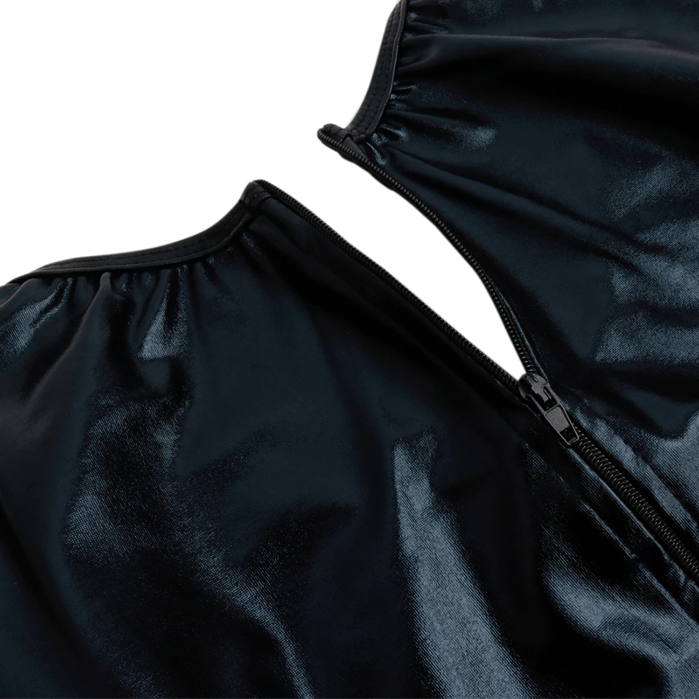 iEFiEL Sexy Womens Wetlook Bodycon Patent Leather Leotard Bodysuit with Zipper Crotch High Cut Dancewear for Nightclub Parties white bodysuit