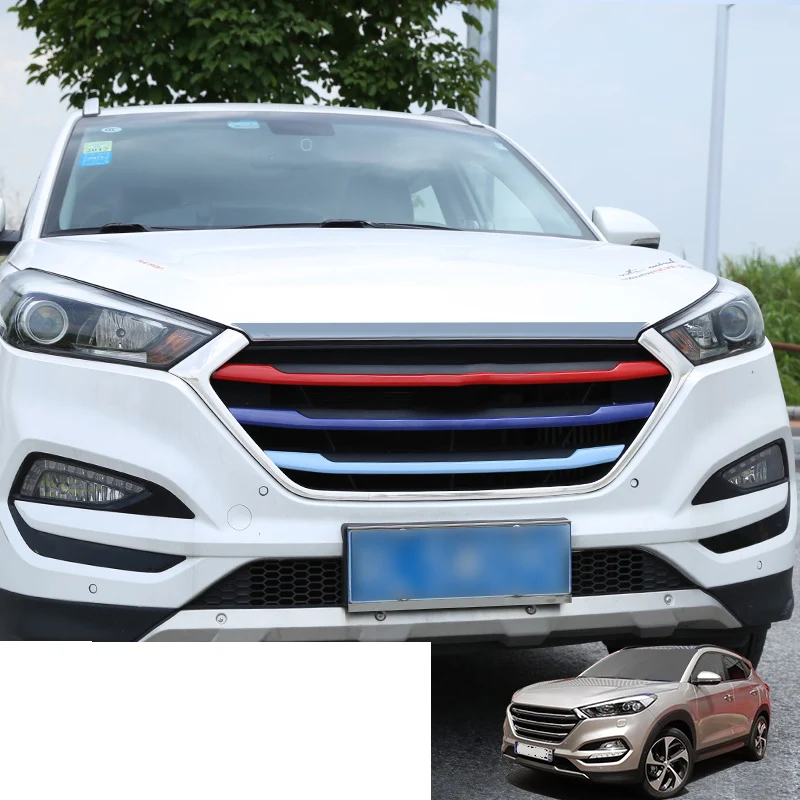 

Lsrtw2017 Stainless Steel Abs Car Middle Net Front Grill Strip Trims for Hyundai Tucson 2015 2016 2017 2018