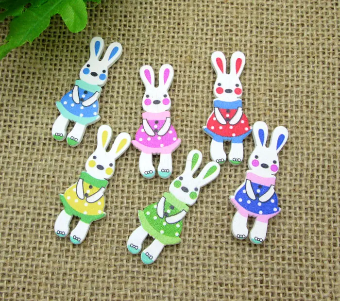 

50Pcs Mixed Wood Rabbit Sewing Buttons For Kids Clothes Scrapbooking Decorative Wooden Botones Crafts Needlework DIY Accessories