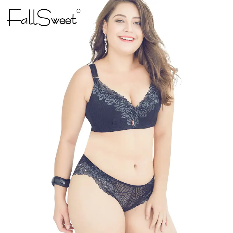 

FallSweet D E Cup Push Up Bra Set Plus Size Women Lace Lingerie Set Underwire Underwear Sets Bras and Panty
