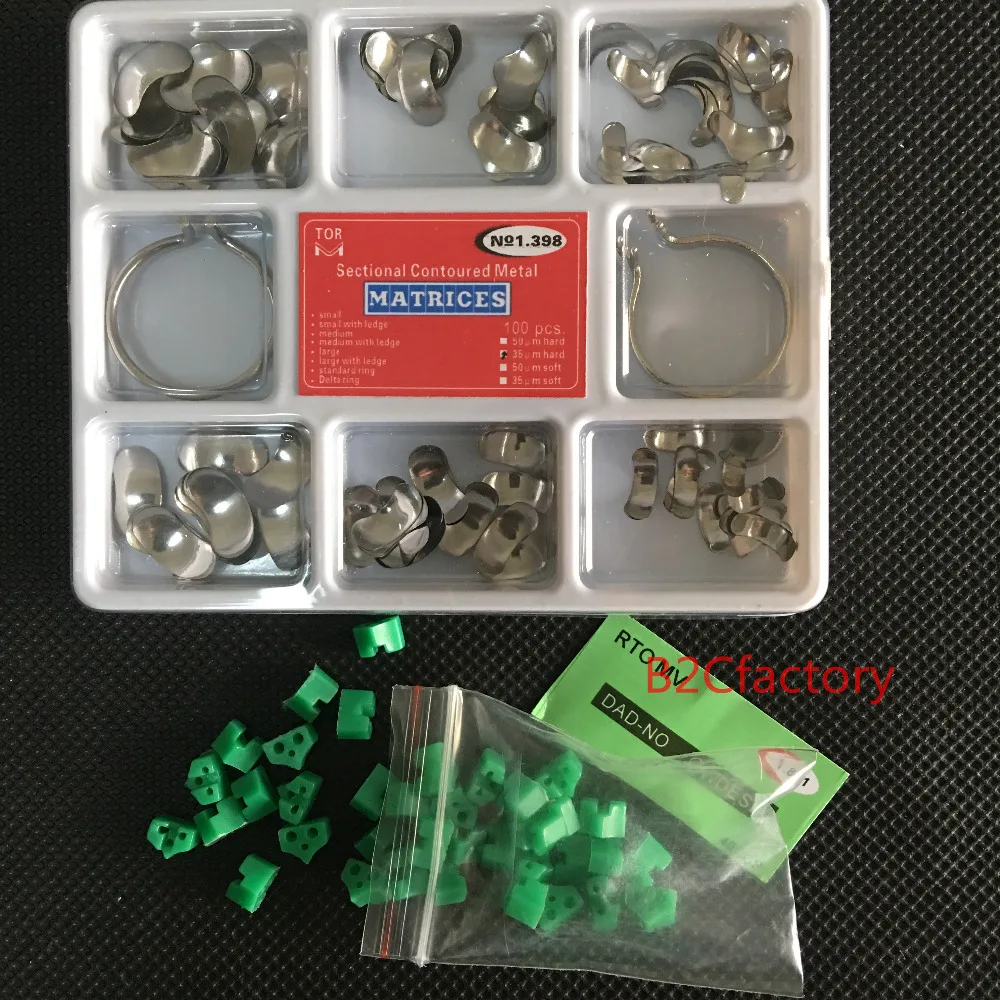 

100Pcs Full Kit Dental Matrix Sectional Contoured Matrices +40 Pcs Silicone Add-On Wedges