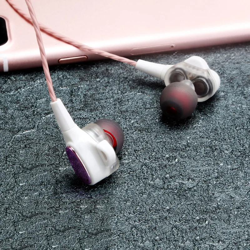 RUKZ ER2 двойной динамический привод динамик HiFi наушники с микрофоном для IPhone XiaoMi