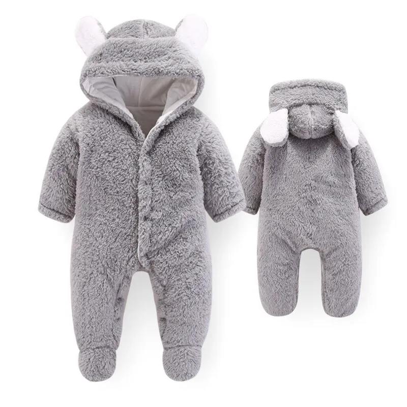 CROAL CHERIE Kawaii Bear Ear Baby Romper Winter Costume Baby Boys Clothes Coral Fleece Warm Baby Girls Clothing Animal Overall   (12)