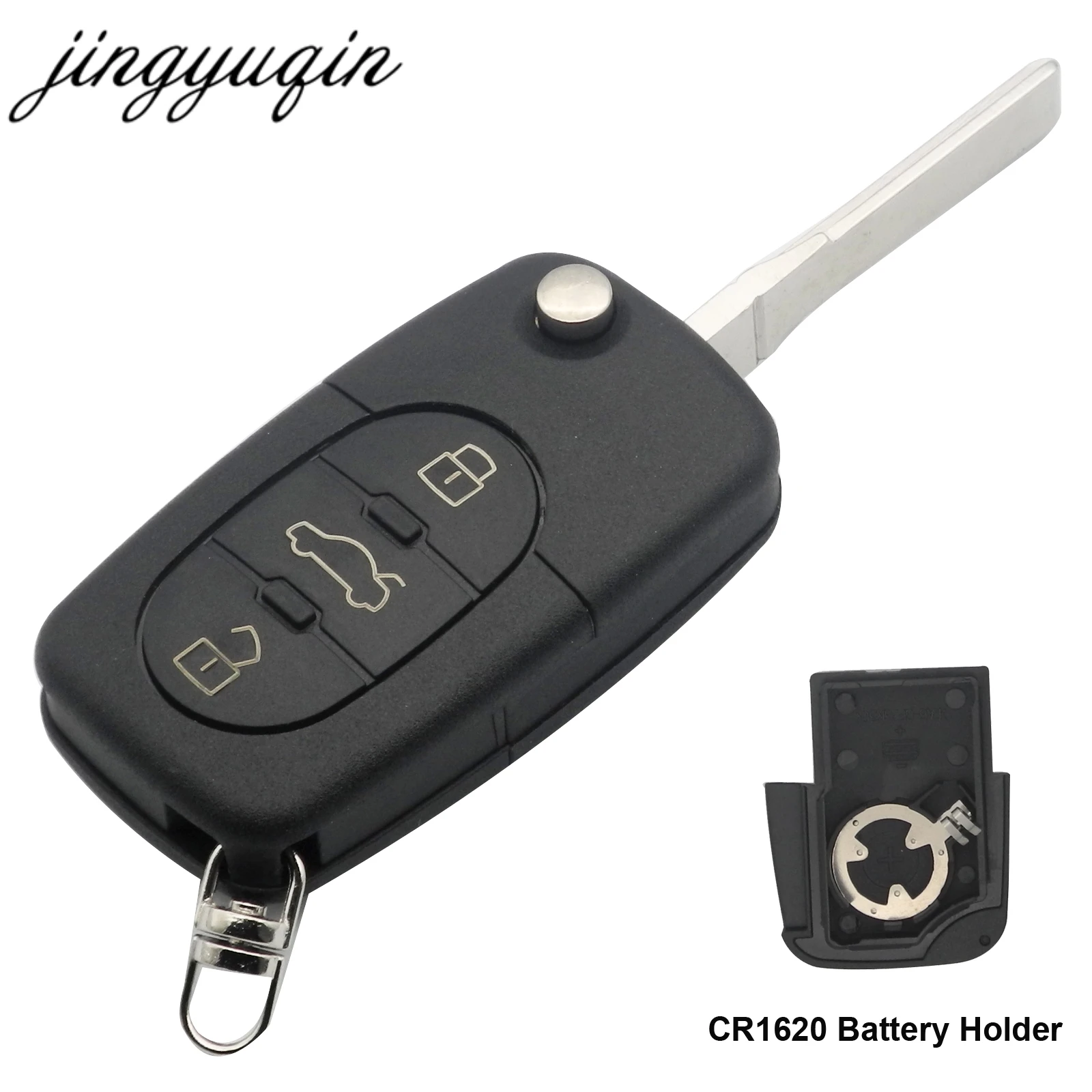 

jingyuqin Replacement 3 Buttons Flip Car Key Case Shell Fob For Audi TT A4 A6 A8 Quattro With Blade CR1620